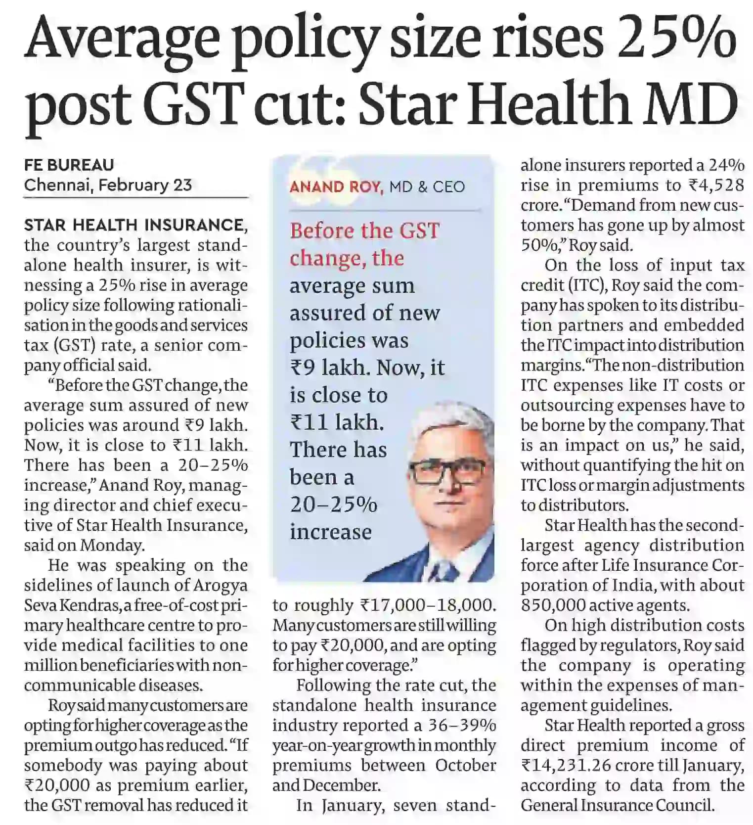 Average policy size rises 25% post GST cut