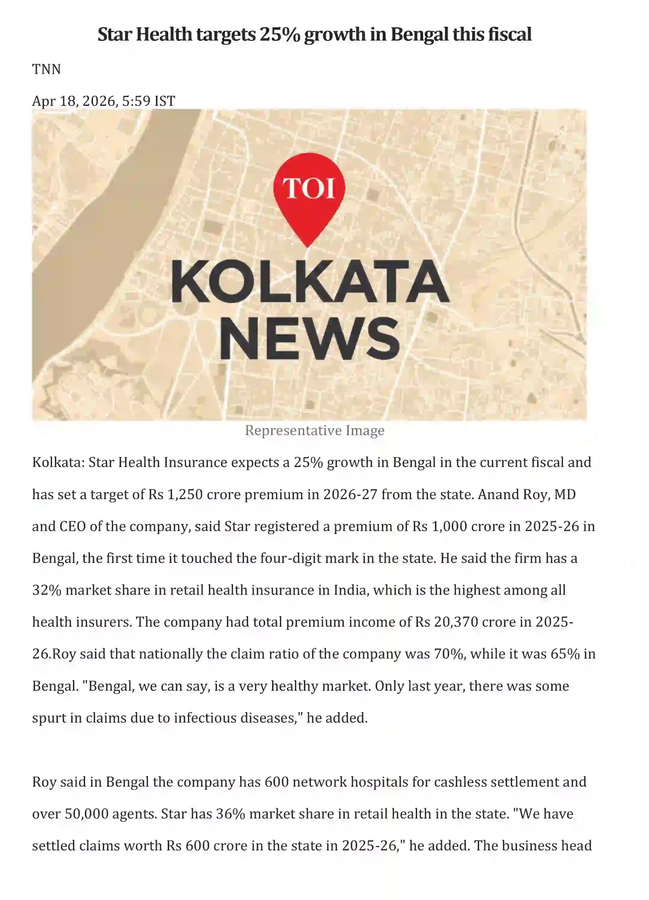 starhealth targets 25 growth in bengal this fiscal