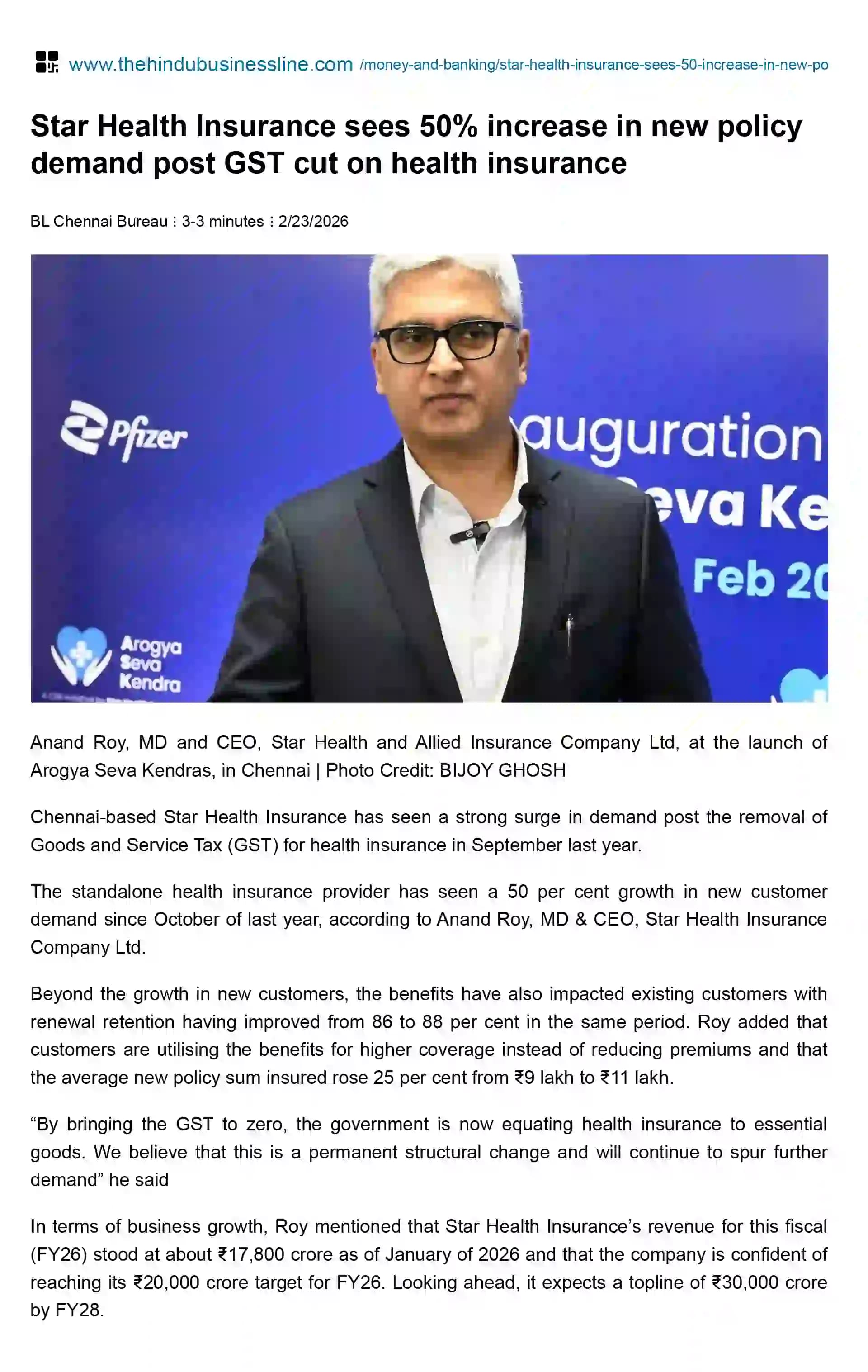 Star Health Insurance sees 50% increase in new policy demand post GST cut on health insurance