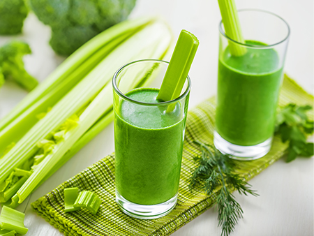 Celery juice and celery stalk 