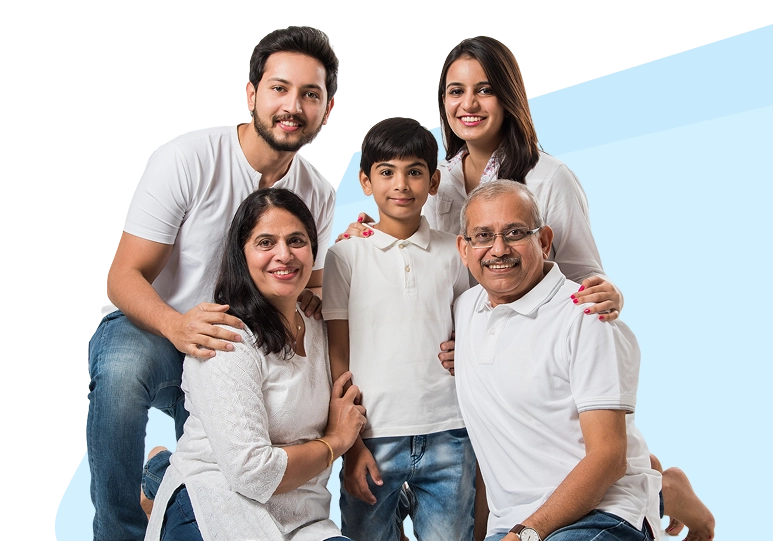 Happy family under umbrella